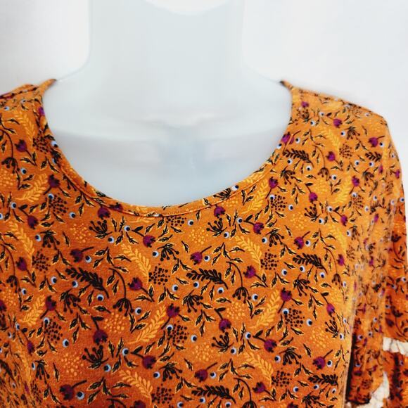 Matilda Jane Orange Floral Boho Print Ruffled Tiered Stretchy Tunic Top Small - Picture 6 of 12
